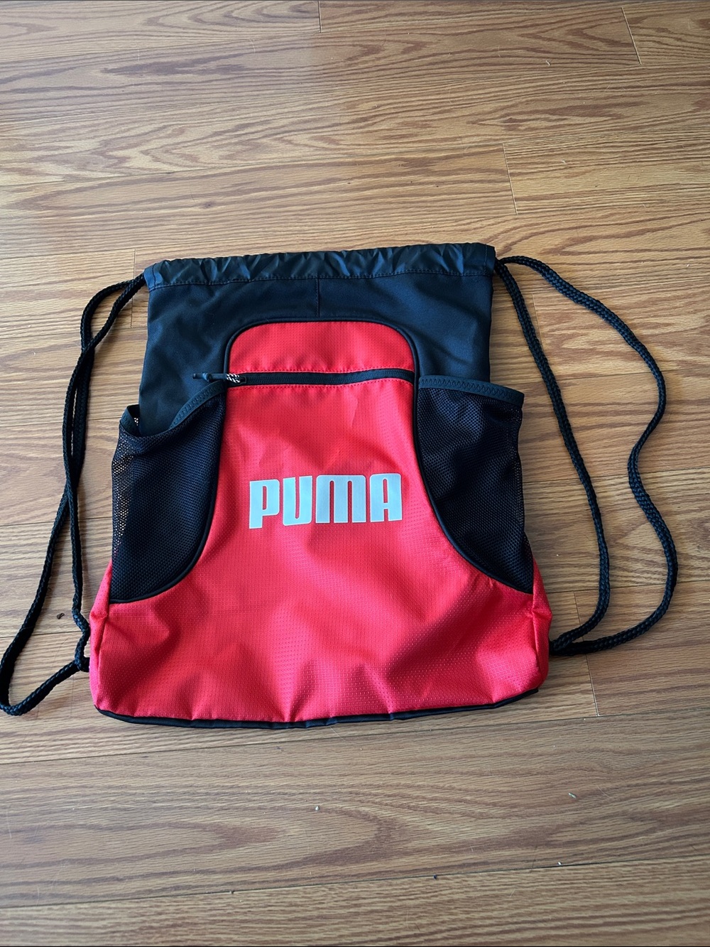 Puma Red and Black Logo Drawstring Backpack